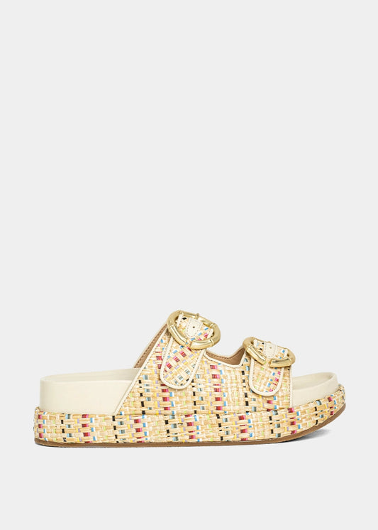 LORI Platform Sandal – Buckled Slide with Textured Finish - MULTI WOVEN | SHUSHOP