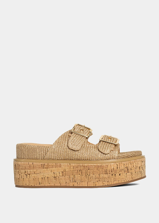 LUCINDA Natural Woven Platform Slide Sandal - NATURAL WOVEN | SHUSHOP