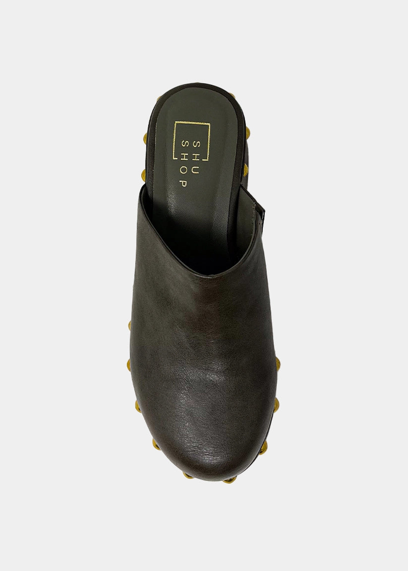 Lily Olive Green Studded Clogs - OLIVE GREEN | SHUSHOP