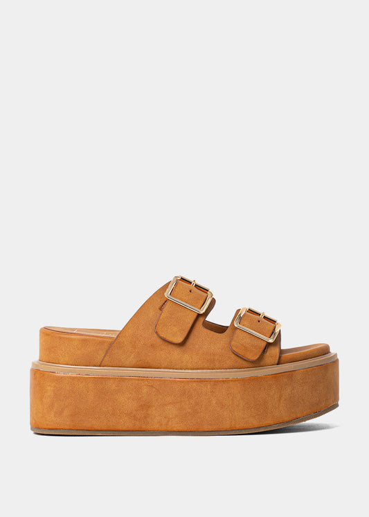 LUCINDA Camel Wedge Platform Sandals - CAMEL | SHUSHOP