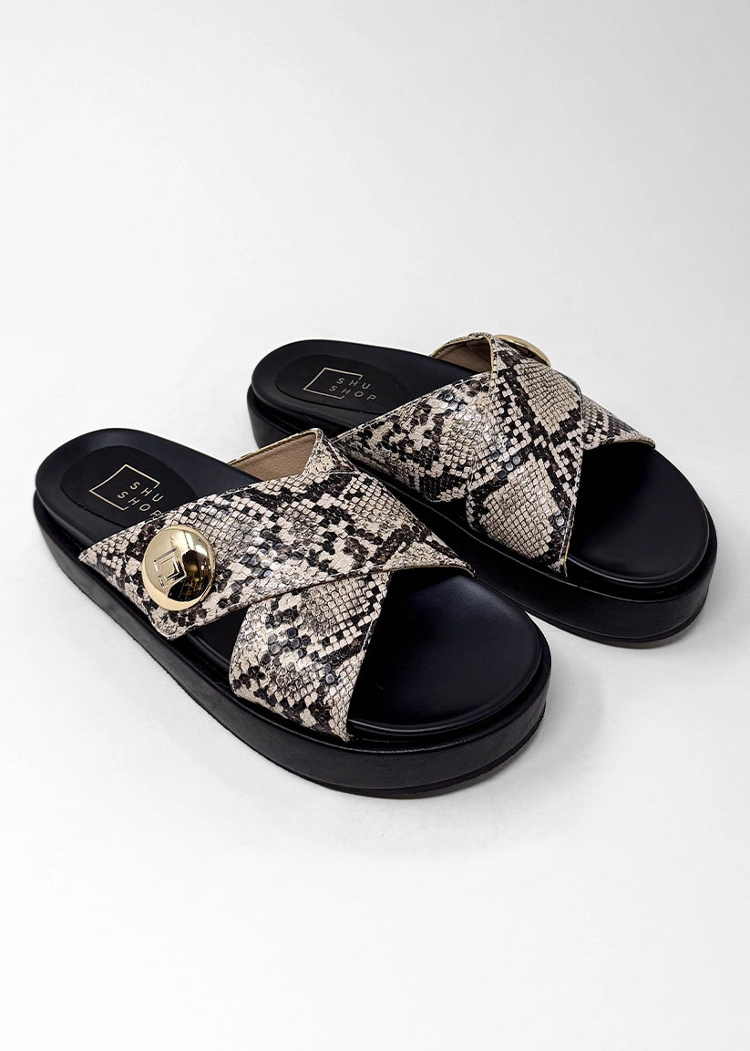 KATIE Platform Slide Sandal | Statement Flatform - SNAKE | SHUSHOP