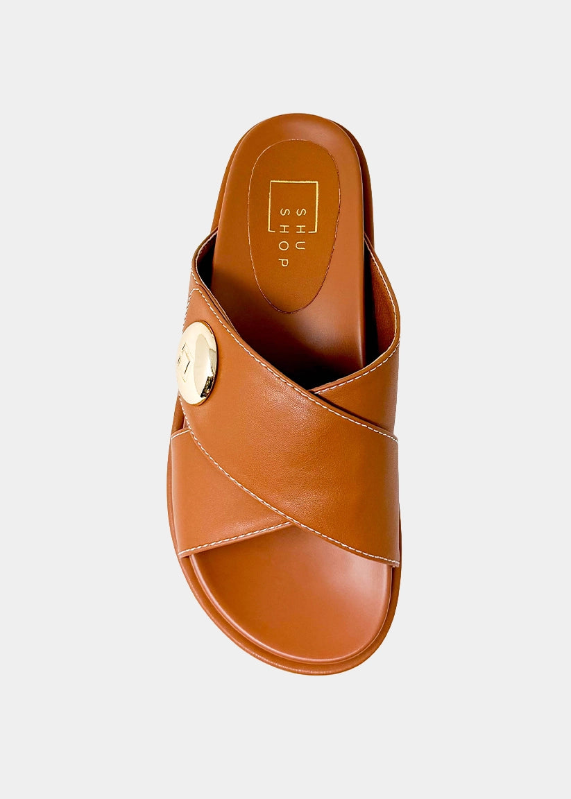 KATIE Platform Slide Sandal | Statement Flatform - CAMEL | SHUSHOP