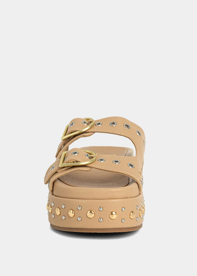 IRENE Platform Slide with Stud Details - TAN | SHUSHOP