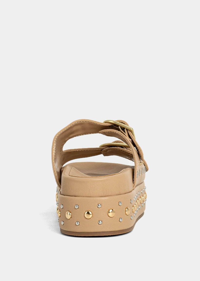 IRENE Platform Slide with Stud Details - TAN | SHUSHOP