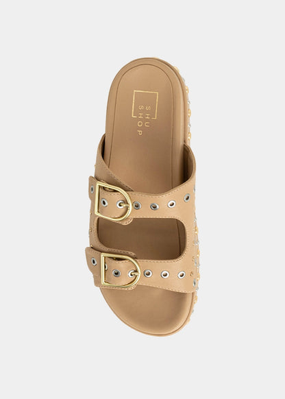 IRENE Platform Slide with Stud Details - TAN | SHUSHOP