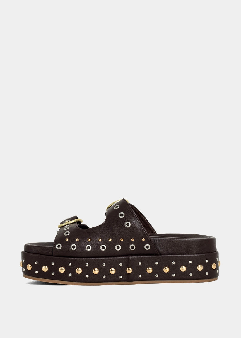 IRENE Platform Slide with Stud Details - BROWN | SHUSHOP