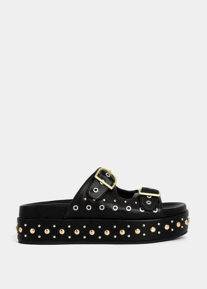 IRENE Platform Slide with Stud Details - BLACK | SHUSHOP