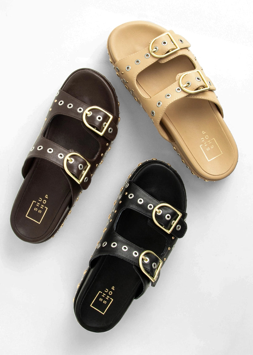 IRENE Platform Slide with Stud Details - BLACK | SHUSHOP