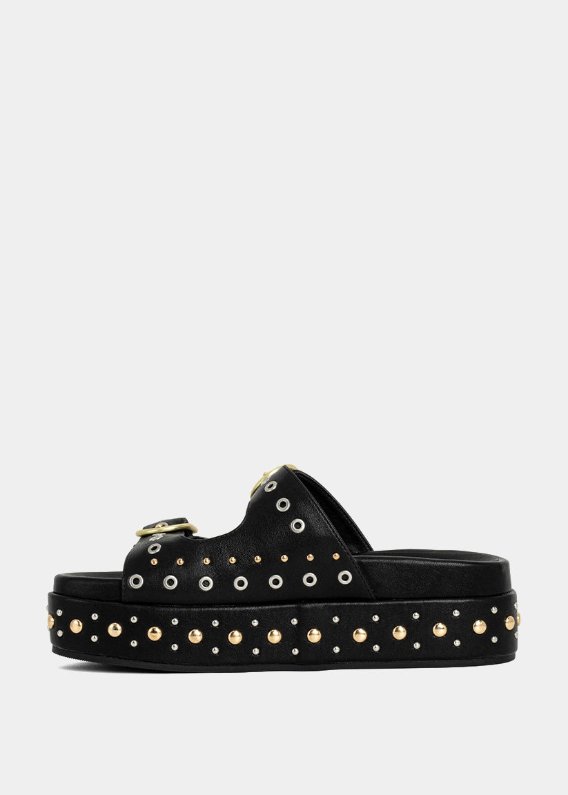 IRENE Platform Slide with Stud Details - BLACK | SHUSHOP