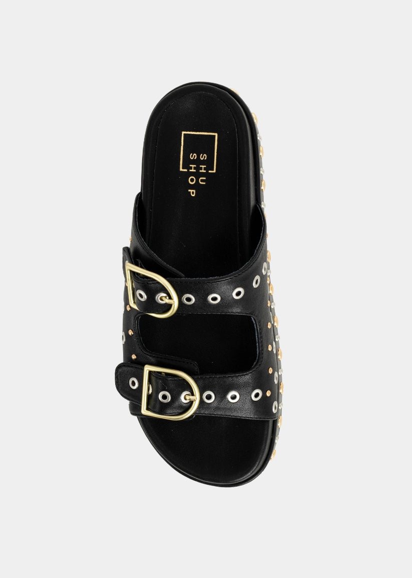 IRENE Platform Slide with Stud Details - BLACK | SHUSHOP
