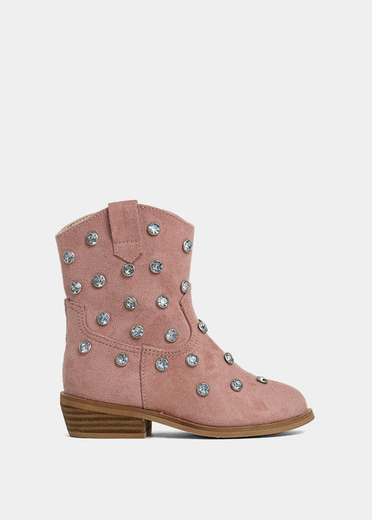 WHOOPI MINI Rose Suede | Girls’ Rhinestone Western Boots - ROSE SUEDE | SHUSHOP