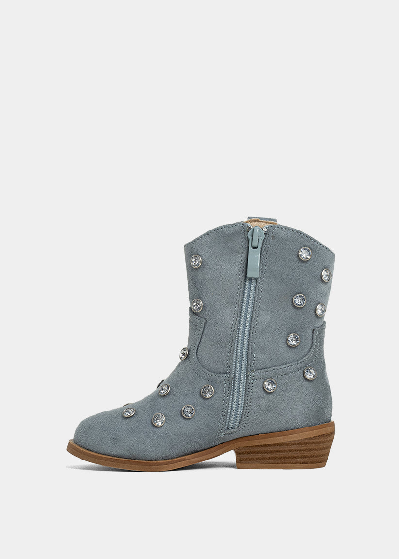 WHOOPI MINI Light Blue Suede | Girls’ Rhinestone Western Boots - LIGHT BLUE SUEDE | SHUSHOP