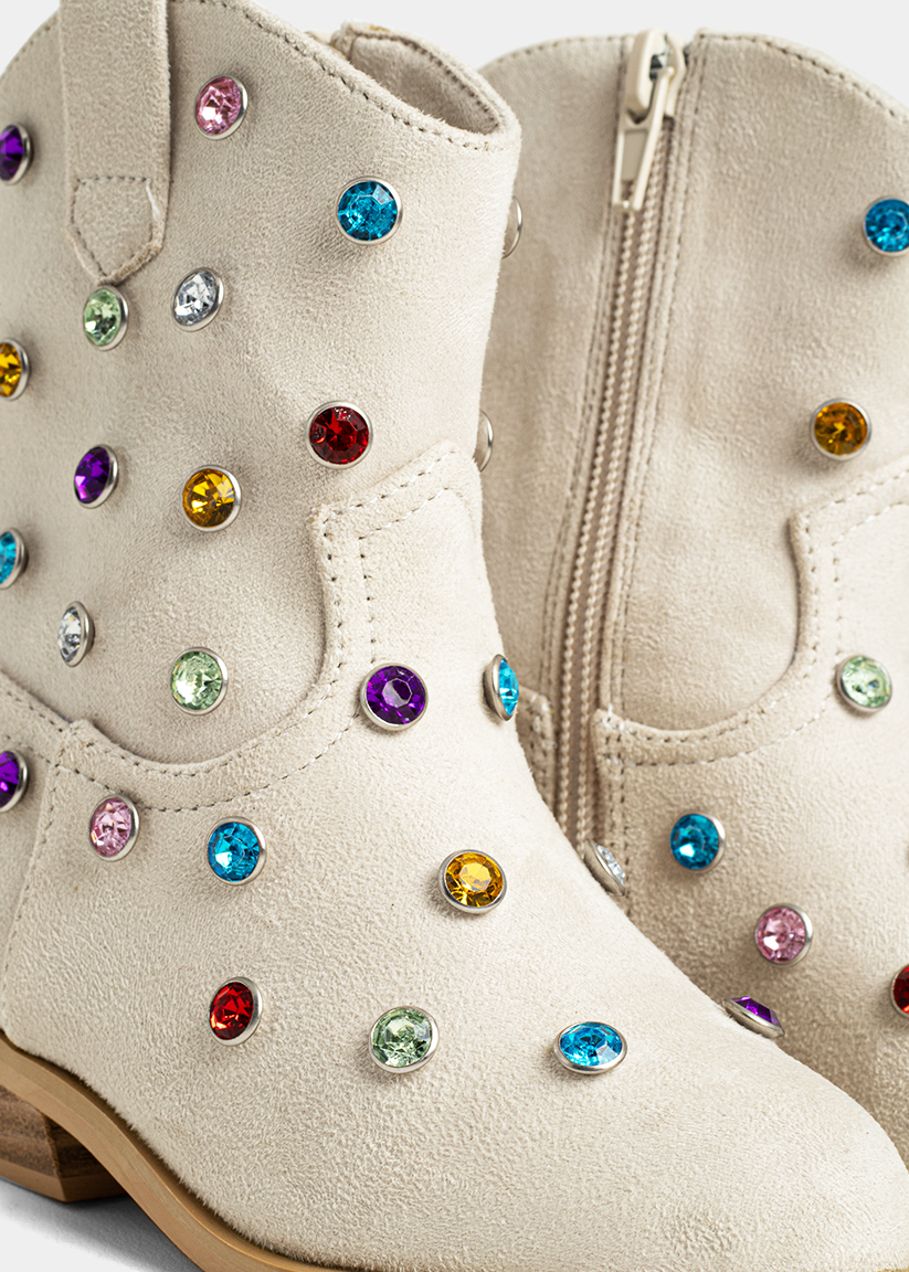 WHOOPI MINI Grey Suede | Girls’ Western Boots with Gemstones - GREY SUEDE | SHUSHOP