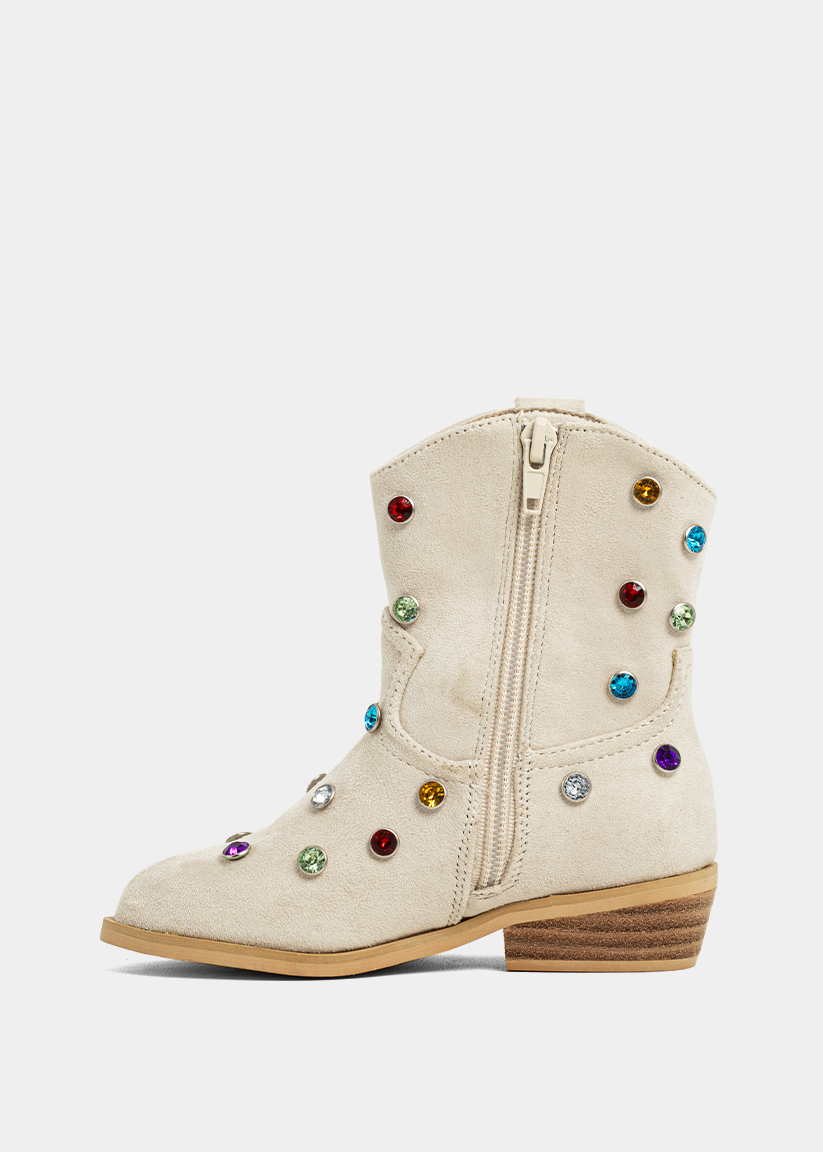 WHOOPI MINI Grey Suede | Girls’ Western Boots with Gemstones - GREY SUEDE | SHUSHOP