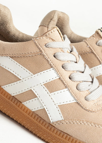 SASHA MINI Nude Suede | Neutral Retro Sneakers for Kids - NUDE SUEDE | SHUSHOP