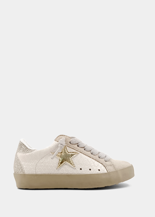 PAULA MINI Bone Snake Sneaker | Kids' Faux Snake Print with Gold Star - BONE SNAKE | SHUSHOP