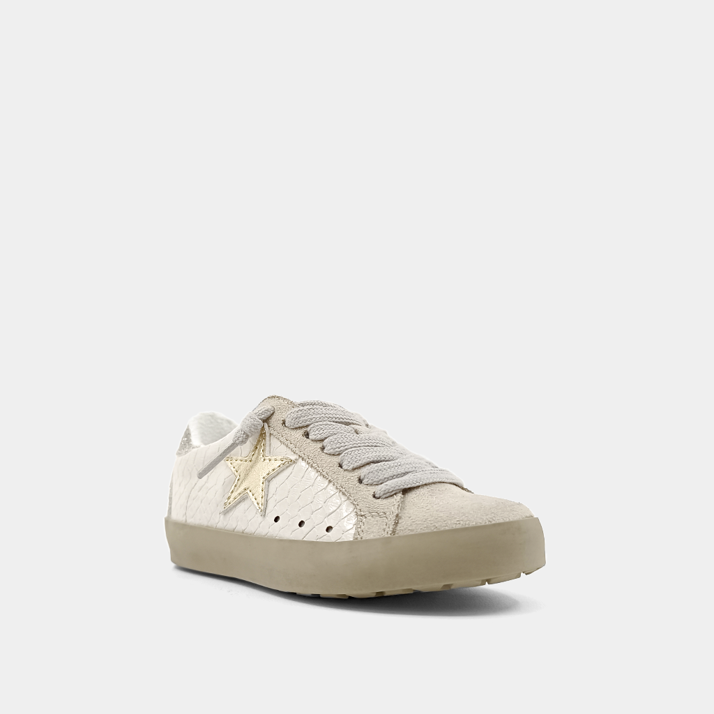 PAULA MINI Bone Snake Sneaker | Kids' Faux Snake Print with Gold Star - BONE SNAKE | SHUSHOP