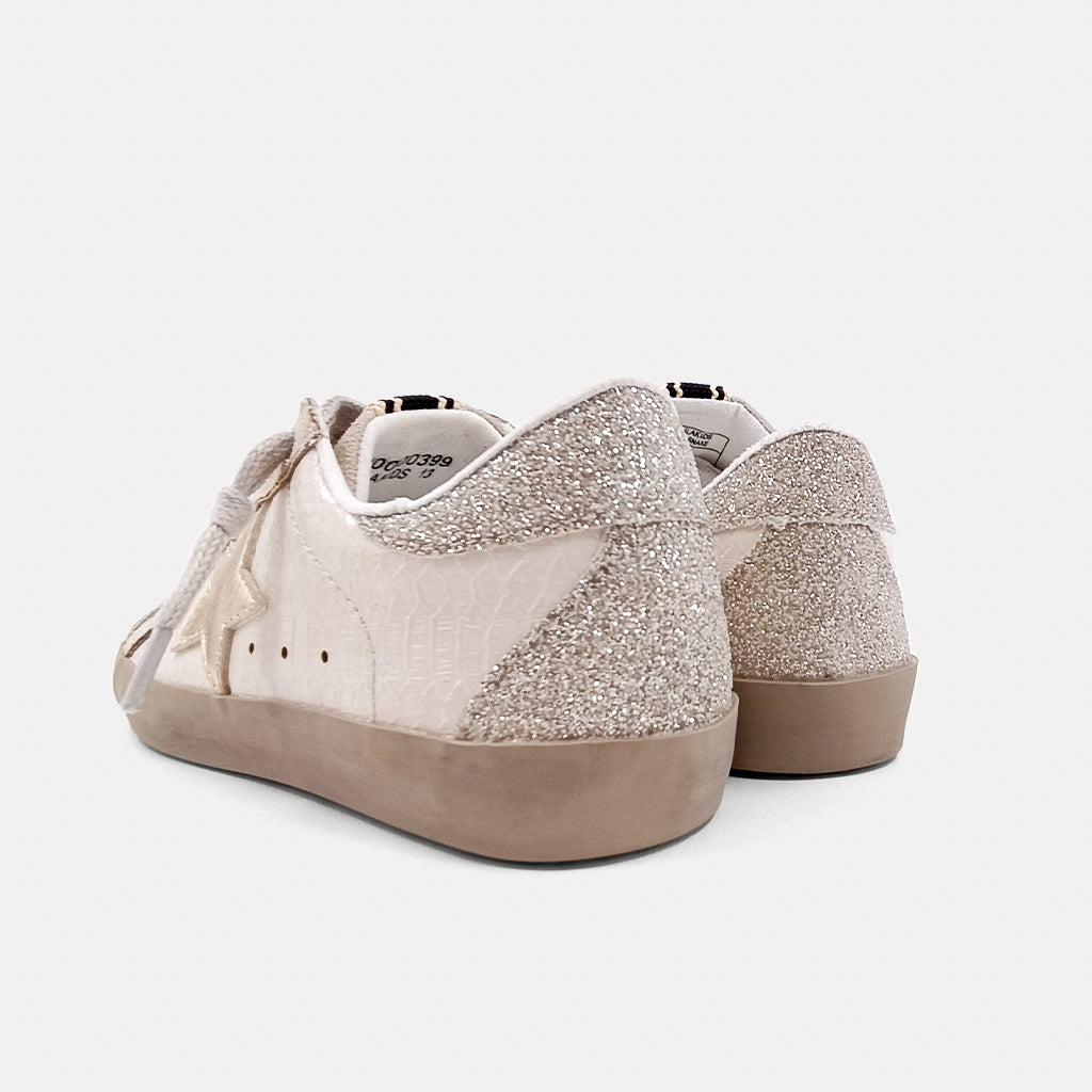 PAULA MINI Bone Snake Sneaker | Kids' Faux Snake Print with Gold Star - BONE SNAKE | SHUSHOP