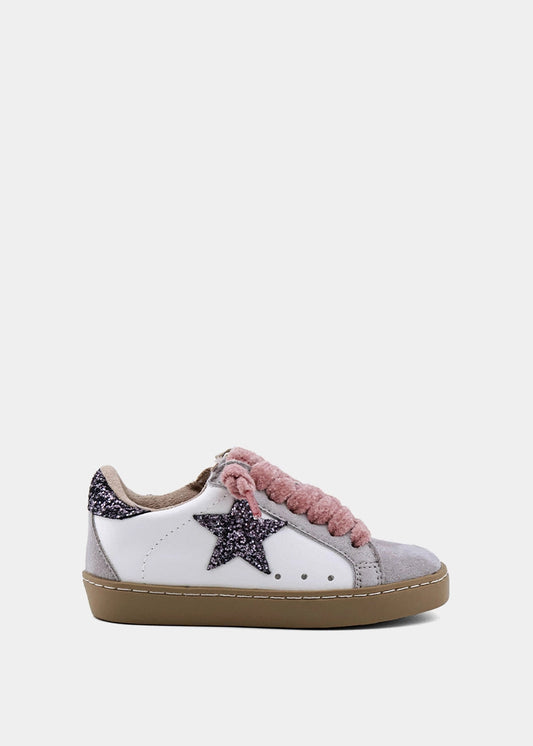 Paula Mini Pewter Glitter Sneaker – Metallic Kids Star Sneaker - PEWTER GLITTER | SHUSHOP