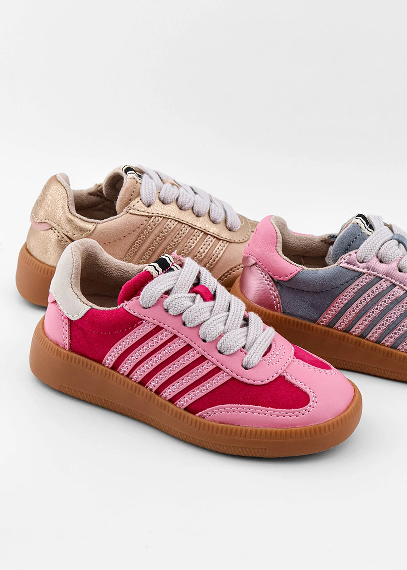 Stevie Mini Pink Suede Sneaker – Retro Kids Pink Shoe - PINK SUEDE | SHUSHOP