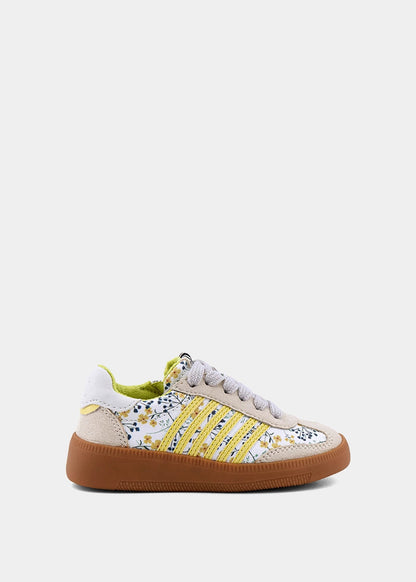 Stevie Mini Yellow Print Sneaker – Floral Kids Retro Sneaker - YELLOW PRINT | SHUSHOP