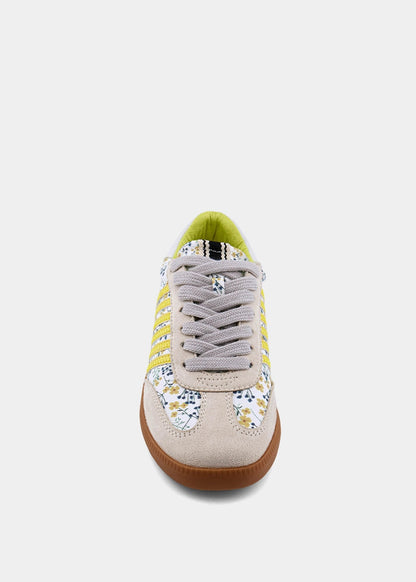 Stevie Mini Yellow Print Sneaker – Floral Kids Retro Sneaker - YELLOW PRINT | SHUSHOP