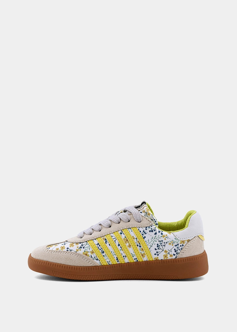 Stevie Mini Yellow Print Sneaker – Floral Kids Retro Sneaker - YELLOW PRINT | SHUSHOP