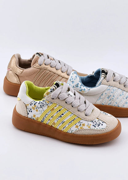 Stevie Mini Yellow Print Sneaker – Floral Kids Retro Sneaker - YELLOW PRINT | SHUSHOP