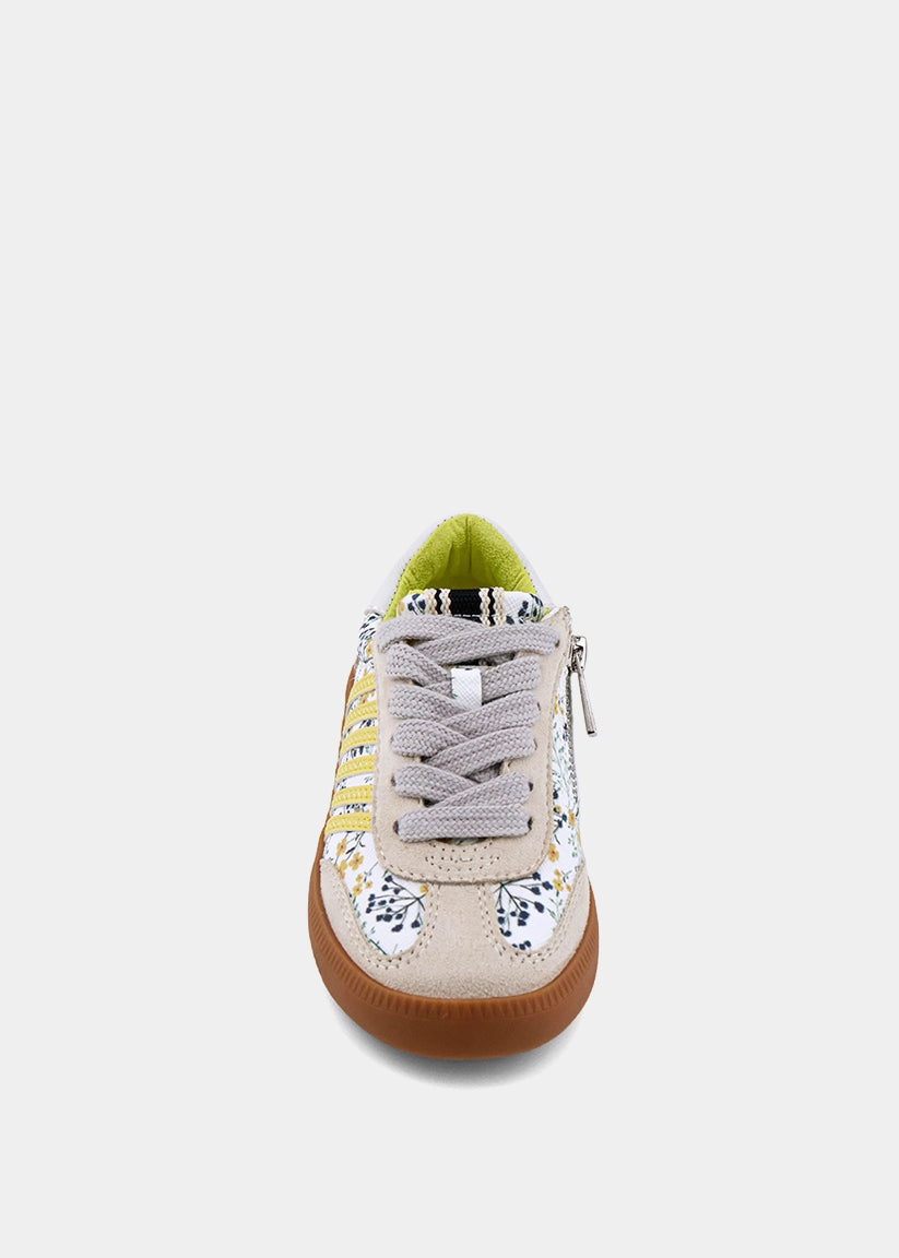 Stevie Mini Yellow Print Sneaker – Floral Kids Retro Sneaker - YELLOW PRINT | SHUSHOP