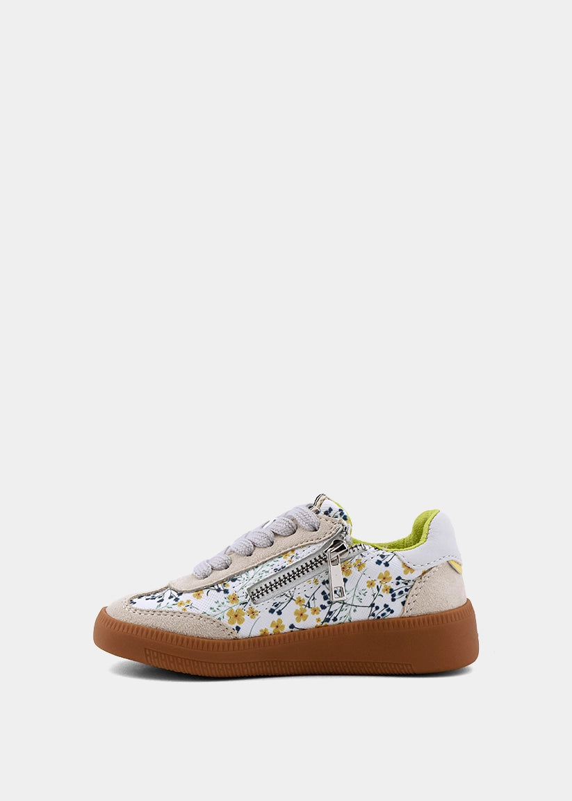Stevie Mini Yellow Print Sneaker – Floral Kids Retro Sneaker - YELLOW PRINT | SHUSHOP
