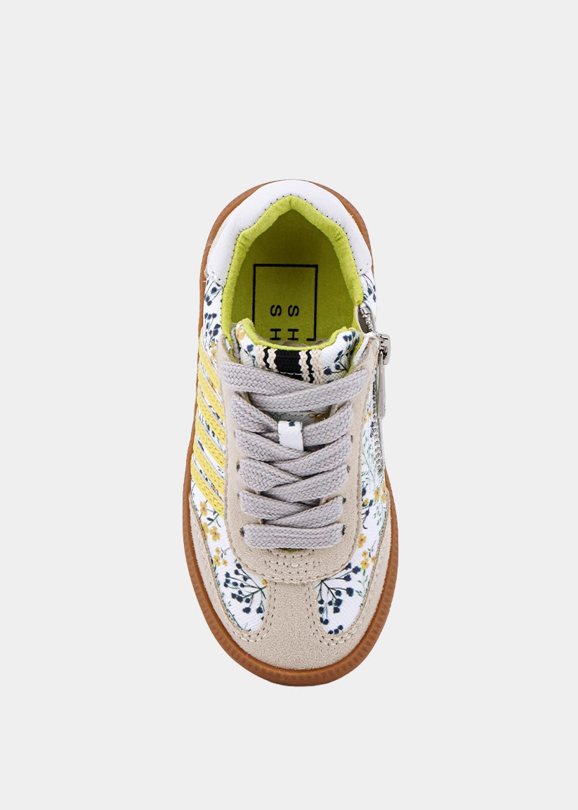 Stevie Mini Yellow Print Sneaker – Floral Kids Retro Sneaker - YELLOW PRINT | SHUSHOP
