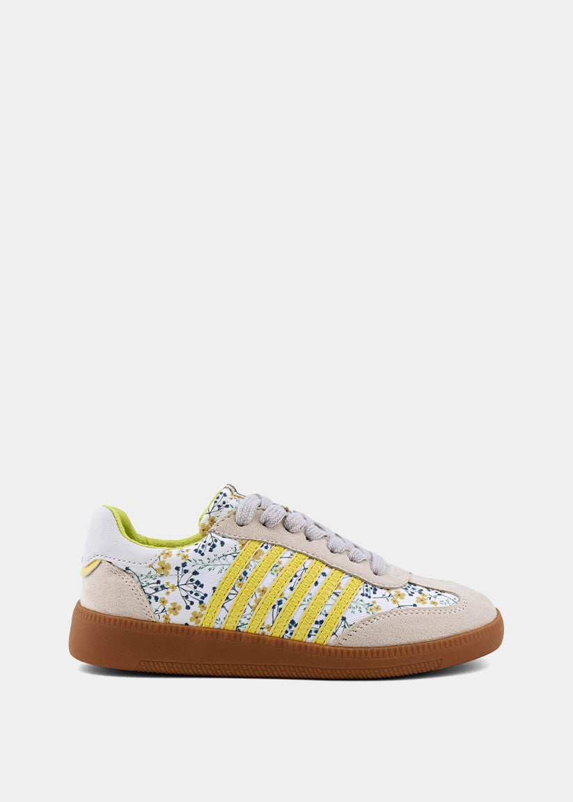 Stevie Mini Yellow Print Sneaker – Floral Kids Retro Sneaker - YELLOW PRINT | SHUSHOP