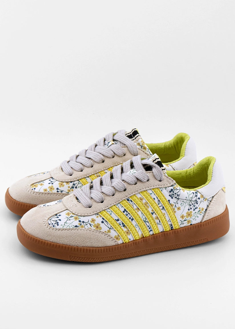 Stevie Mini Yellow Print Sneaker – Floral Kids Retro Sneaker - YELLOW PRINT | SHUSHOP