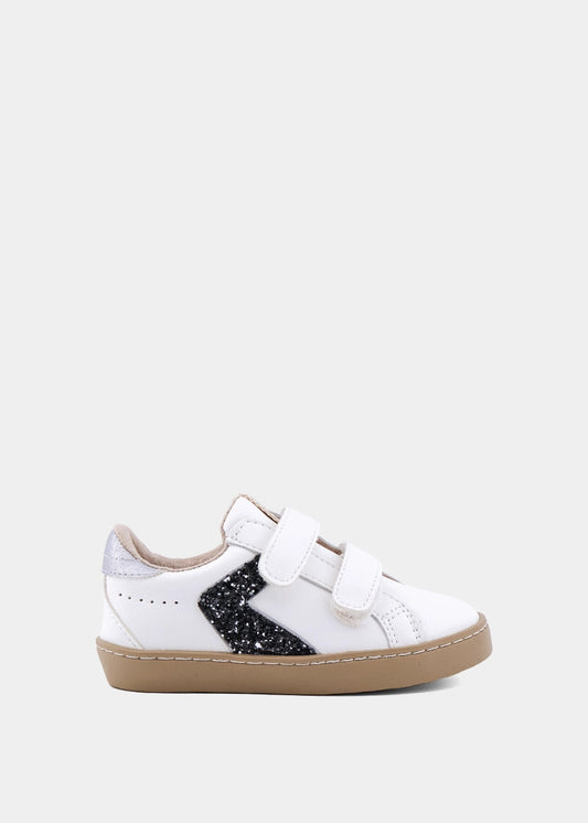 Renata Mini Black Silver Glitter Sneaker - Kids Velcro Shoe - BLACK SILVER GLITTER | SHUSHOP